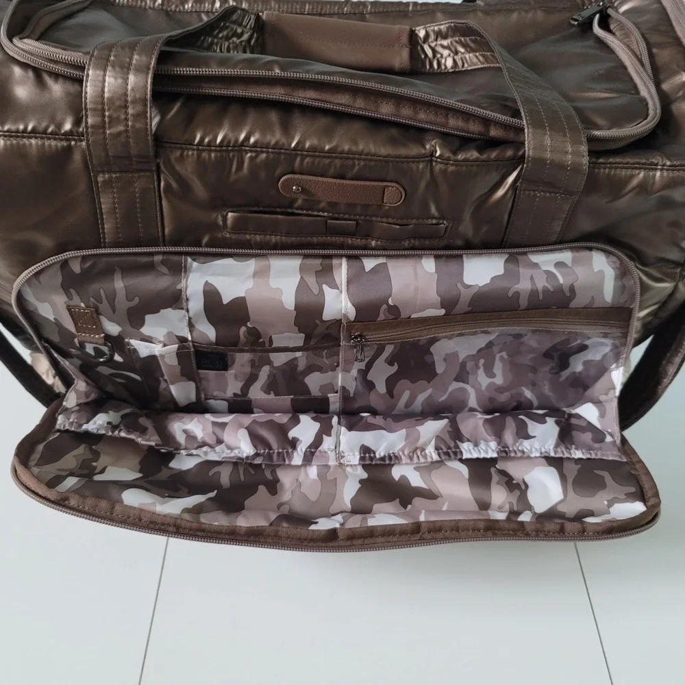 Lug Oversized Weekender Bag - Trolley Duffel - Metallic Bronze, Camo Liner